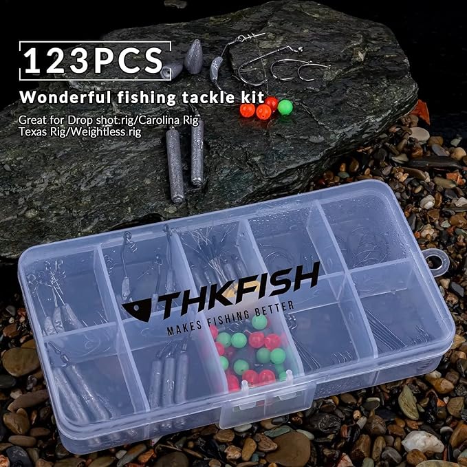 THKFISH Fishing Weights Sinkers Set, 60PCS Fishing Sinker Drop Shot Weights Kit,Drop Shot Rig Wacky Hooks for Saltwater Freshwater Bass Fishing