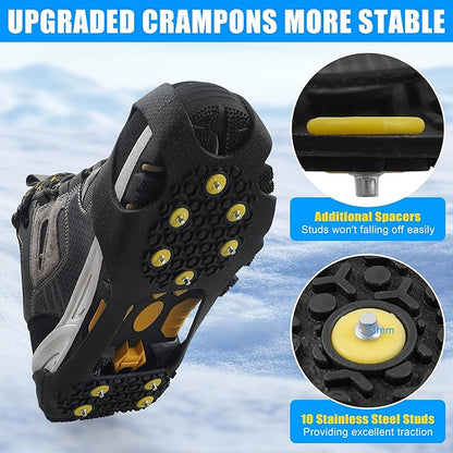 2 Pairs Ice Snow Grips Over Shoe Boots Traction Cleats Crampons for Walking on Ice&Snow Anti Slip Cleat Fasten Quickly Easily Over Footwear