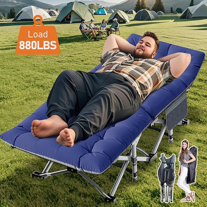 ABORON 2PK Folding Camping Cot for Adults, Double Layer 1200D, 500lb Capacity, Heavy Duty Guest Cot with Mat & Carrying Bag for Indoor & Outdoor Use