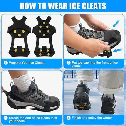 2 Pairs Ice Snow Grips Over Shoe Boots Traction Cleats Crampons for Walking on Ice&Snow Anti Slip Cleat Fasten Quickly Easily Over Footwear