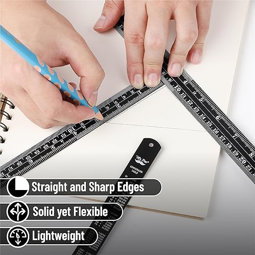 Mr. Pen- Stainless Steel Ruler, 4 pcs, 6", 8", 12", 14", Black, Imperial & Metric Measurements, Metric Metal Ruler Set, mm Ruler, Metal Rulers, Small Metal Ruler Metal Straight Edge, Centimeter Ruler