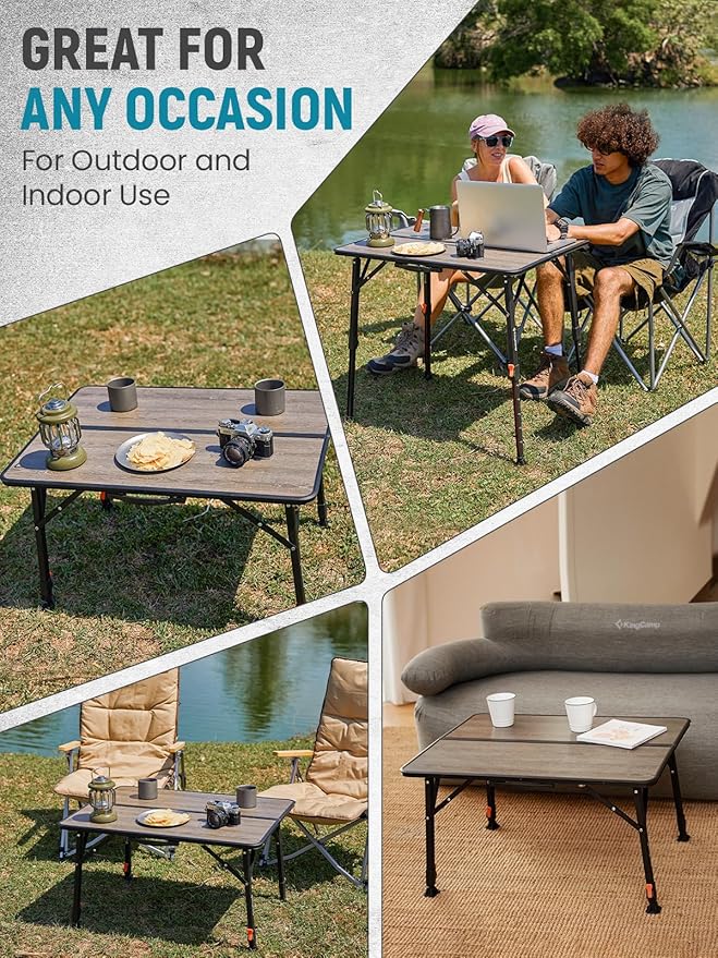 KingCamp Folding Glass Fiber Camping Table, Portable Camp Table with Adjustable Height Aluminum Legs & Carry Bag for Outdoor, Picnic, Beach, Party, Indoor, Use for 2-4 People