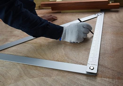 FEI-RONG 24" Folding Framing Square - Aluminum & Carbon Steel Carpentry Tool | 45-90 Degree Adjustable Angle Ruler for Roofing, Stair Work, Woodworking | Includes Carrying Case