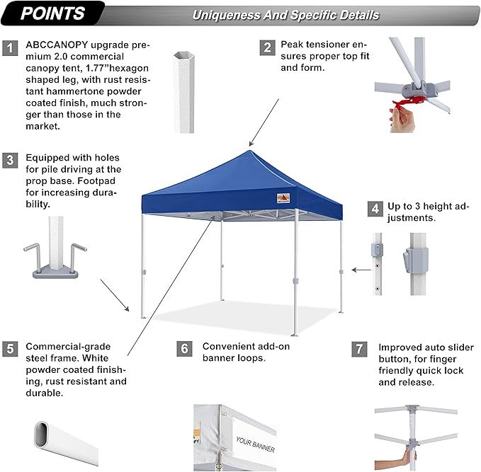 ABCCANOPY Commercial Pop Up Canopy Tent 10x10 Premium-Series, Navy Blue