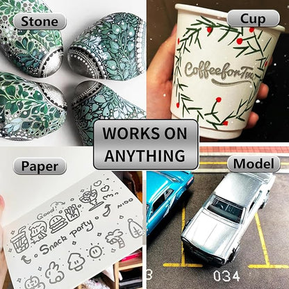 Acrylic Paint Pens Waterproof Markers 6 Silver Permanent Marker Pens Acrylic Pens for Rock Painting Glass Stone Ceramic Metal Fabric Pebble Painting pens Craft Supplies