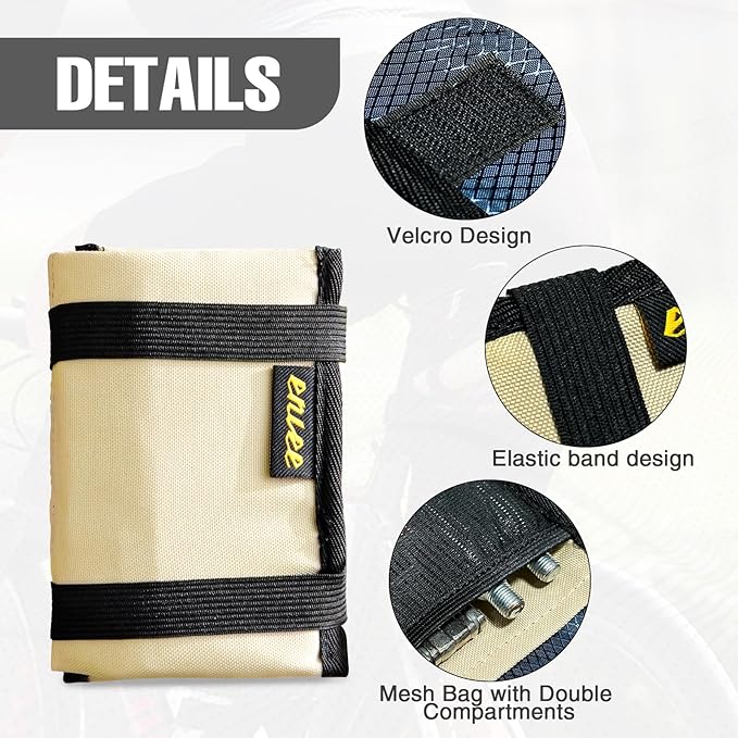 WEEROCK Bike Saddle Bag for Bicycle Tool, Foldable Small Size Waterproof Bike Seat Bag for Bike Repair Tools,Beige