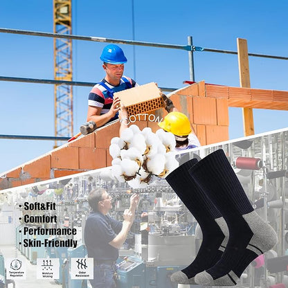 Ortis Men's Cotton Cushion Crew Socks Moisture Wicking Breathable Thick Warm Thermal for Athletic Heavy Duty Work Boot