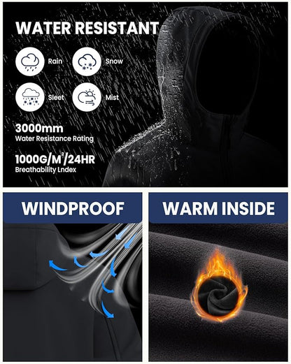 WULFUL Men's Lightweight Softshell Jacket Warm Fleece Lined Windbreaker Waterproof Soft Shell for Outdoor Hiking