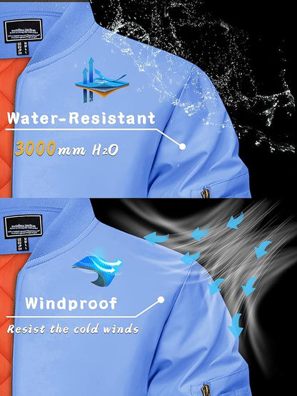 KEFITEVD Men's Jacket Casual Windproof Bomber Jackets Full Zip Windbreaker Warm Winter Padded Coats