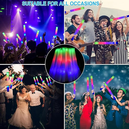 100+18 pcs Foam Glow Sticks Bulk,Led Foam Sticks 3 Flashing Modes light up foam sticks Glow in The Dark Party Supplies glow sticks for Wedding Christmas , Birthday ,Concerts, DJ