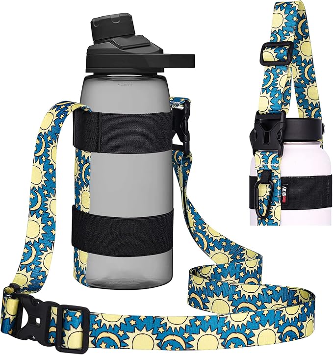 HEYSKAY Water Bottle Holder With Handle and Adjustable Shoulder Strap, Sling With Carabiner for 12oz-40oz Hydro Flask, Sports, Gym, Hiking, Camping, Walking