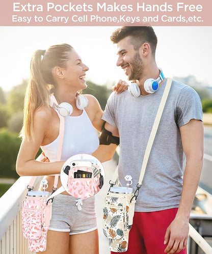 dabria Water Bottle Carrier Bag with Phone Pocket for Stanley 40/30 oz Tumbler Neoprene Water Bottle Holder Pouch with Adjustable Strap Bollus with Straw Cover & Carabiner for Stanley Cup Accessories