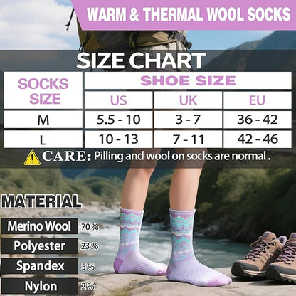 EBMORE Womens Merino Wool Hiking Socks Thermal Warm Winter Crew Cushion Work Boot Outdoor Socks 5 Pairs