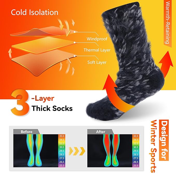 Sunew Warm Thermal Socks 4 Pack, Mens Womens Winter Heated Outdoor Skiing Thermal Socks