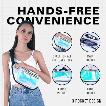 Holographic Fanny Pack Belt bag - Crossbody Waist Bag for Men or Women - Hands-Free, Waterproof Large Bumbag for Hiking, Running, and Travel (Luminous)