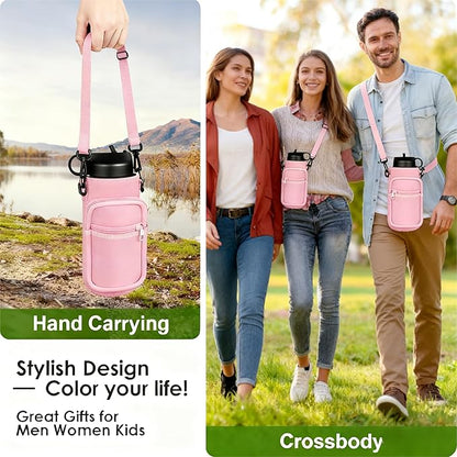 Insulated Water Bottle Holder Sling Bag with Phone Pocket, Adjustable Crossbody Strap for Walking, Hiking, Camping, Fishing