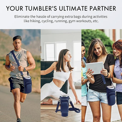 Water Bottle Carrier Bag with Phone Pocket for Stanley Cup 40/30 oz, Water Bottle Holder with Adjustable Strap& Straw Cover, Stanley Cup Accessories