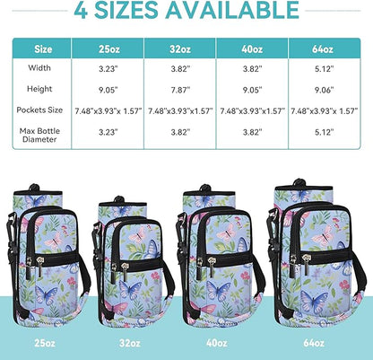 25/32/40/64oz Water Bottle Bag Holder Carrier-Insulated Crossbody Sling Case Sleeve with Strap & Pockets for Men Women Gym Cycling Travel Walking Hiking Camping