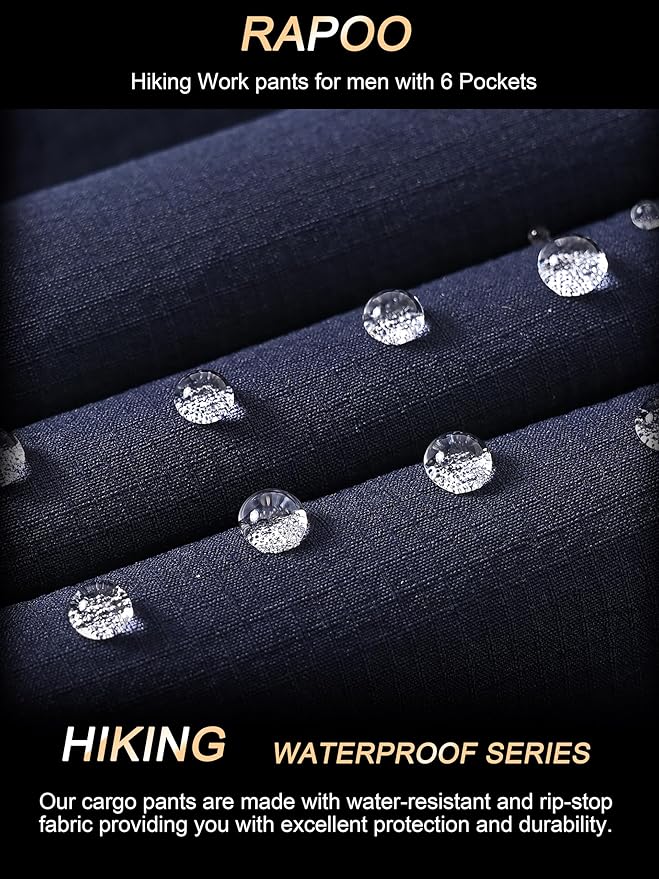 Rapoo Mens Hiking Pants Lightweight Water Resistant Breathable Nylon Cargo Pants with 6 Pockets