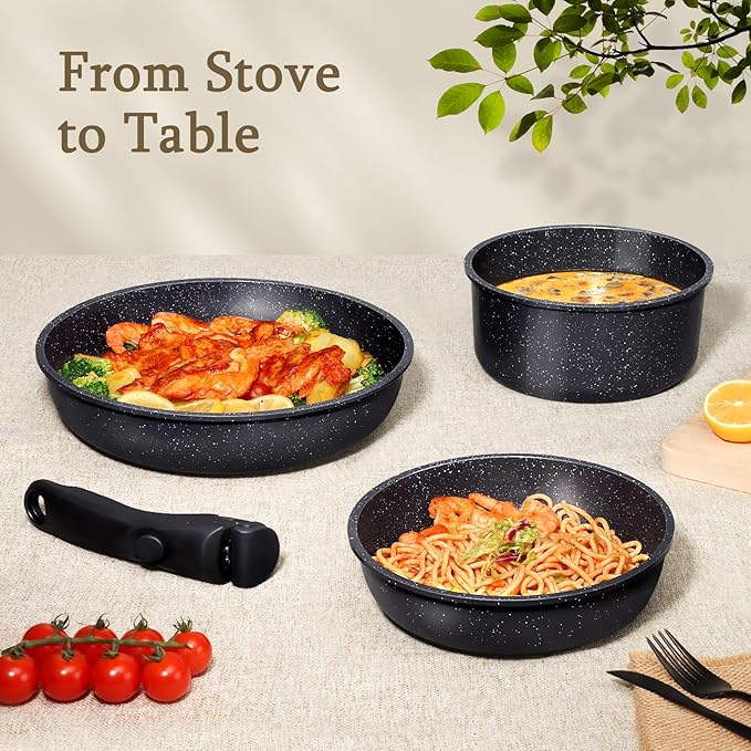 GiPP Ceramic Pots and Pans Set Non Stick, Nonstick Detachable Handle Cookware Sets, Healthy Non Toxic PFAS PFOA & PTFE Free, Dishwasher ＆Oven Safe, Induction Kitchen Pot and Pan, 8 Piece Grey