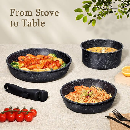 GiPP Ceramic Pots and Pans Set Non Stick, Nonstick Detachable Handle Cookware Sets, Healthy Non Toxic PFAS PFOA & PTFE Free, Dishwasher ＆Oven Safe, Induction Kitchen Pot and Pan, 8 Piece Grey