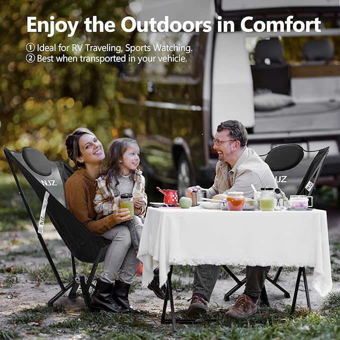 High Back Camping Chair,Outdoor Comfortable Chair for 600 LBS Capacity Oversized Camping Chair with Comfortable Backrest & Headrest, Quick Setup - Compact Folding Chair(Black)