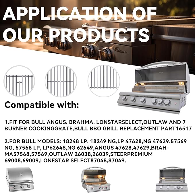 2025 Upgrade 1 Pack 7mm SS304 Stainless Steel BBQ Cooking Grill Grate Replacement Part for Bull 16517,BBQ Angus 47628, Brahma, Lonstar Select, Outlaw Steer Premium, Lonestar Select,7 Burner Premium