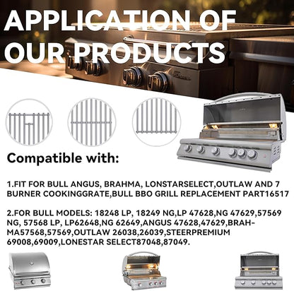 2025 Upgrade 1 Pack 7mm SS304 Stainless Steel BBQ Cooking Grill Grate Replacement Part for Bull 16517,BBQ Angus 47628, Brahma, Lonstar Select, Outlaw Steer Premium, Lonestar Select,7 Burner Premium