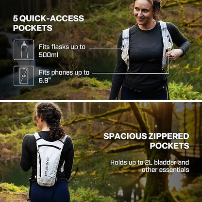 EVERFUN Hydration Backpack Running Vest Small Hiking Water Backpack with 1.5L Water Bladder for Women Men, Lightweight Reflective Dayhike Hydro Pack for Trail Running, Biking, Race, Marathons