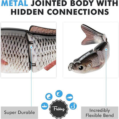 TRUSCEND Easy Catch Swimmax, Magic Noisy Turbulent Wiggling and Vibrating Actions for More Bites, Segmented Swimbait Jointed by Dyneema Strongest Fiber, Lifelike Fishing Lures for Relax Family Fishing