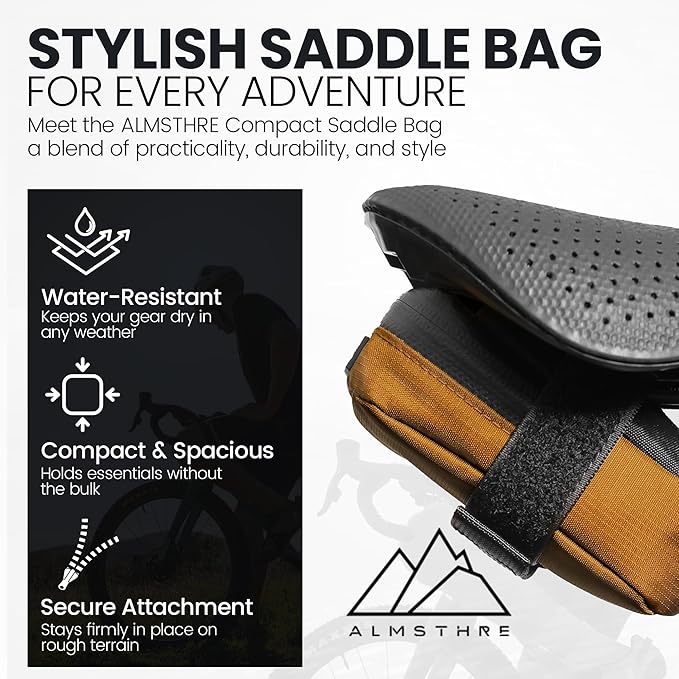 ALMSTHRE Compact Bike Saddle Bag – California Gold | 0.3L Bike Seat Bag (3" x 4.25" x 1.25") | Water-Resistant Ripstop, Waterproof Zipper, Internal Pocket | Durable Under Seat Storage
