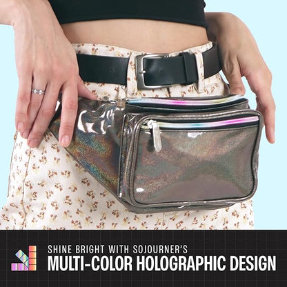 Holographic Fanny Pack Belt bag - Crossbody Waist Bag for Men or Women - Hands-Free, Waterproof Large Bumbag for Hiking, Running, and Travel (Copper Glitter)