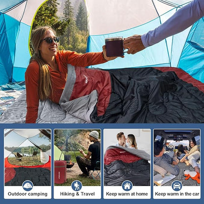 Double Sleeping Bag for Adults Machine Washable 2 Person Camping Sleeping Bag Queen Size Waterproof with Compression Sack for Cold Weather 3-4 Seasons