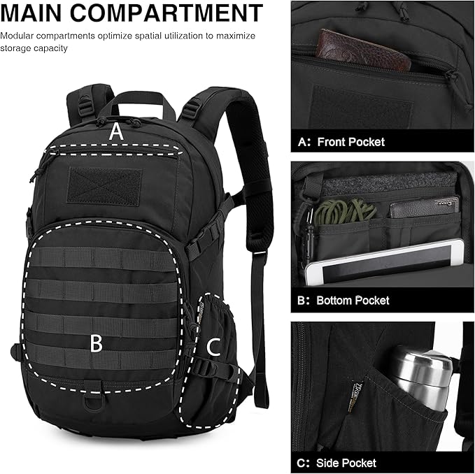 Mardingtop Military Tactical Backpack 25L Molle Hiking Backpack for Backpacking,Cycling and Biking