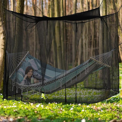Tranqun 2 Pcs Mosquito Netting for Patio, Ultra Large Mosquito Net for Bed with 2 Side Openings 16 Hanging Loops for Camping Home Outdoor Travel Dormitory Decor(Black,75 x 36 x 59 Inch)