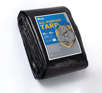 GUARD SHIELD Tarps Heavy Duty Waterproof 20x40 Feet Black Poly Tarp Cover Square Outdoor Thick UV Resistant Tarpaulin with Grommets 10mil