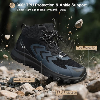 Men's Waterproof Hiking Boots Lightweight Comfortable Breathable Outdoor All-Terrain Trekking Ankle Boots