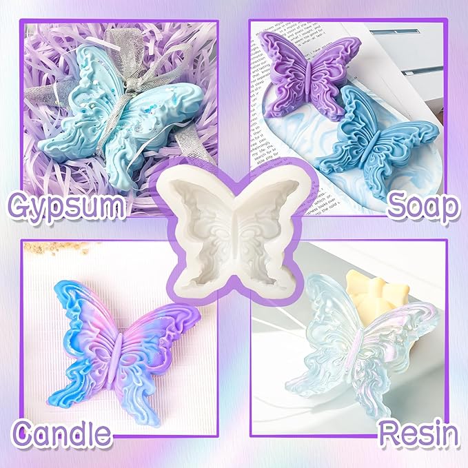 Silicone Molds for Candle Making, Rose Bear and Butterfly Designs, DIY Crafts and Baking, 3 Styles (Butterfly)