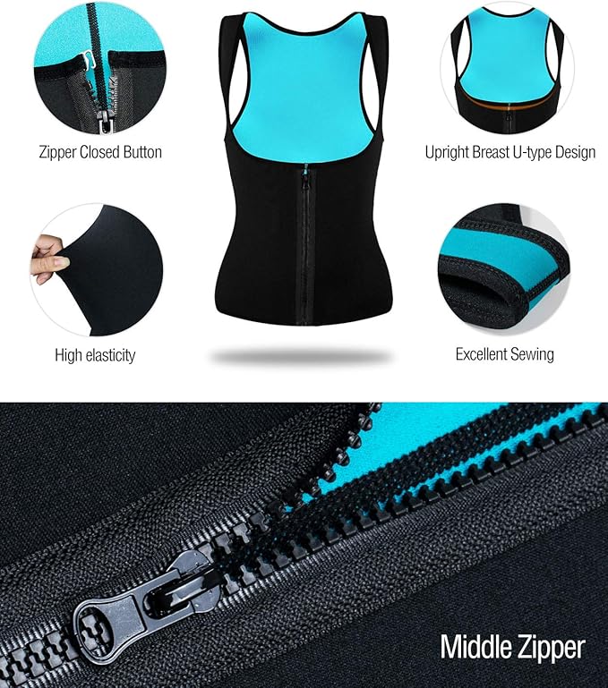 NonEcho Women Sauna Sweat Suit Sleeve Spa Cami Hot Neoprene Slimming Workout Vest Body Shaper Waist Trainer Top