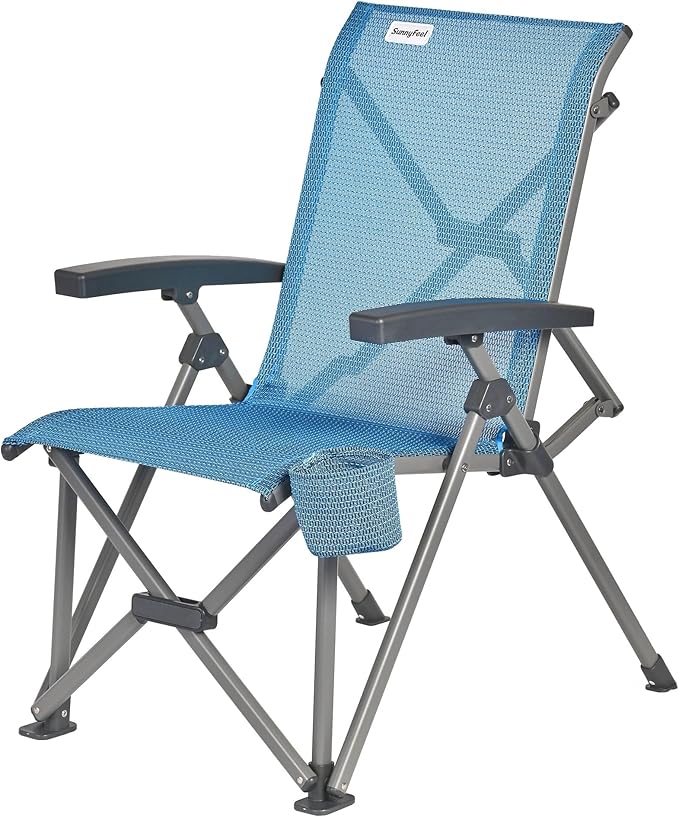 SUNNYFEEL Ergonomic High Back Camp Chair - 500lbs Heavy Duty Folding Chair, UV-Resistant Portable Camp Chair with Hard Armrests, Cup Holder＆ Bag for Outdoor, Basebal, Travel, Sports, Hiking, Fishing
