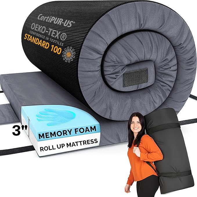 Hazli Matrix Comfort-Cell Memory Foam Camping Mattress Pad - Roll Up Mattress for Adults - Portable Cot Sleeping Pad for Camping - Floor Mat or Bed Roll for Car, SUV