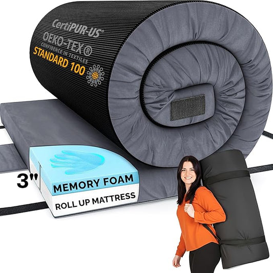 Hazli Matrix Comfort-Cell Memory Foam Camping Mattress Pad - Roll Up Mattress for Adults - Portable Cot Sleeping Pad for Camping - Floor Mat or Bed Roll for Car, SUV