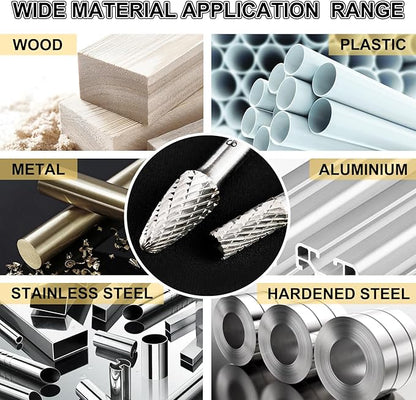 Tungsten Carbide Burr Set, 1/8" Shank 20PC Double Cut Die Grinder Rotary Tool Cutting Burrs Set for Metal and Wood Working Carving, Engraving, Polishing, Grinding with Clear Storage Case