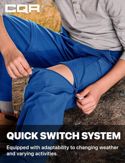 CQR Kids Youth Hiking Cargo Pants, UPF 50+ Quick Dry Convertible Zip Off Pants, Outdoor Camping Pants