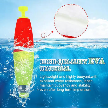 Weighted Fishing Bobbers 10-Pack - Slip Bobbers for Catfish, Panfish with Spring-Loaded Clip & Bottom Weight | 3 Sizes & 5 Multi-Color Styles (EVA Foam Floats)