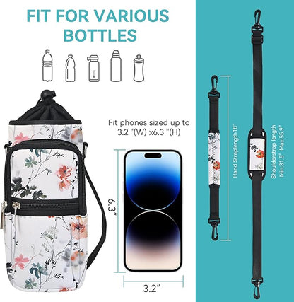 icolor Water Bottle Carrier Bag with Strap 25/32/40 oz Crossbody Bottle Holder with Phone Pocket Sling Sleeve Insulated Neoprene Water Bottle Pouch for Walking Travelling
