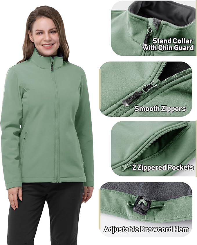 33,000ft Women's Lightweight Softshell Jacket Fleece Lined Windbreaker Waterproof Warm Jacket for Running Golf Hiking