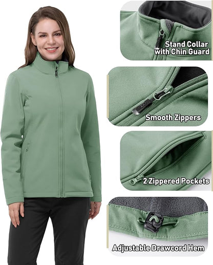 33,000ft Women's Lightweight Softshell Jacket Fleece Lined Windbreaker Waterproof Warm Jacket for Running Golf Hiking