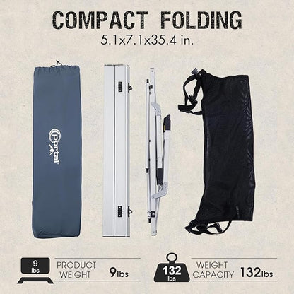 PORTAL Outdoor Folding Portable Picnic Camping Table with Adjustable Height Aluminum Roll Up Table Top Mesh Layer, Silver