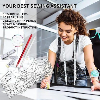 Tshirt Ruler Guide for Vinyl Alignment, T Shirt Rulers to Center Designs, PVC Measurement Template, Craft Sewing Supplies Accessories Tools for Cricut Heat Press & Cameo & HTV Transfer Vinyl